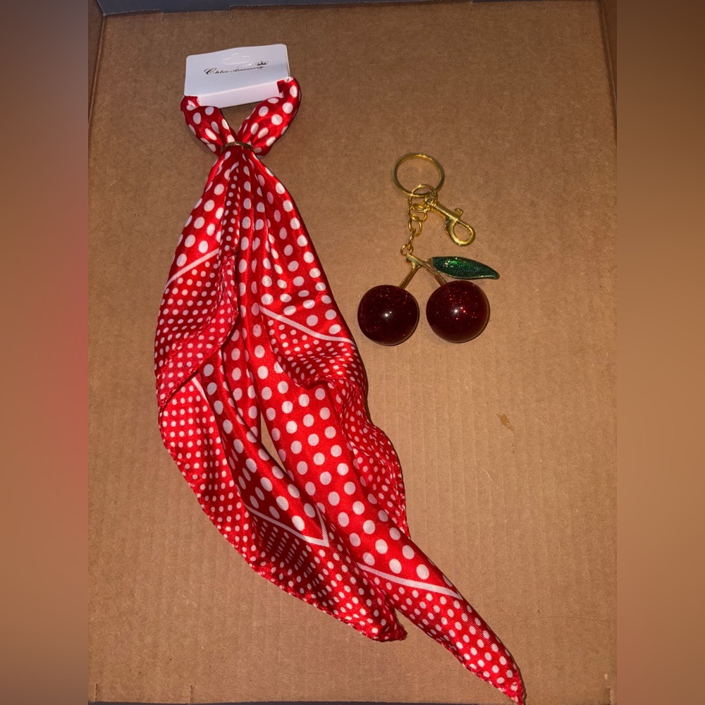 Cherry bag charm and twilly